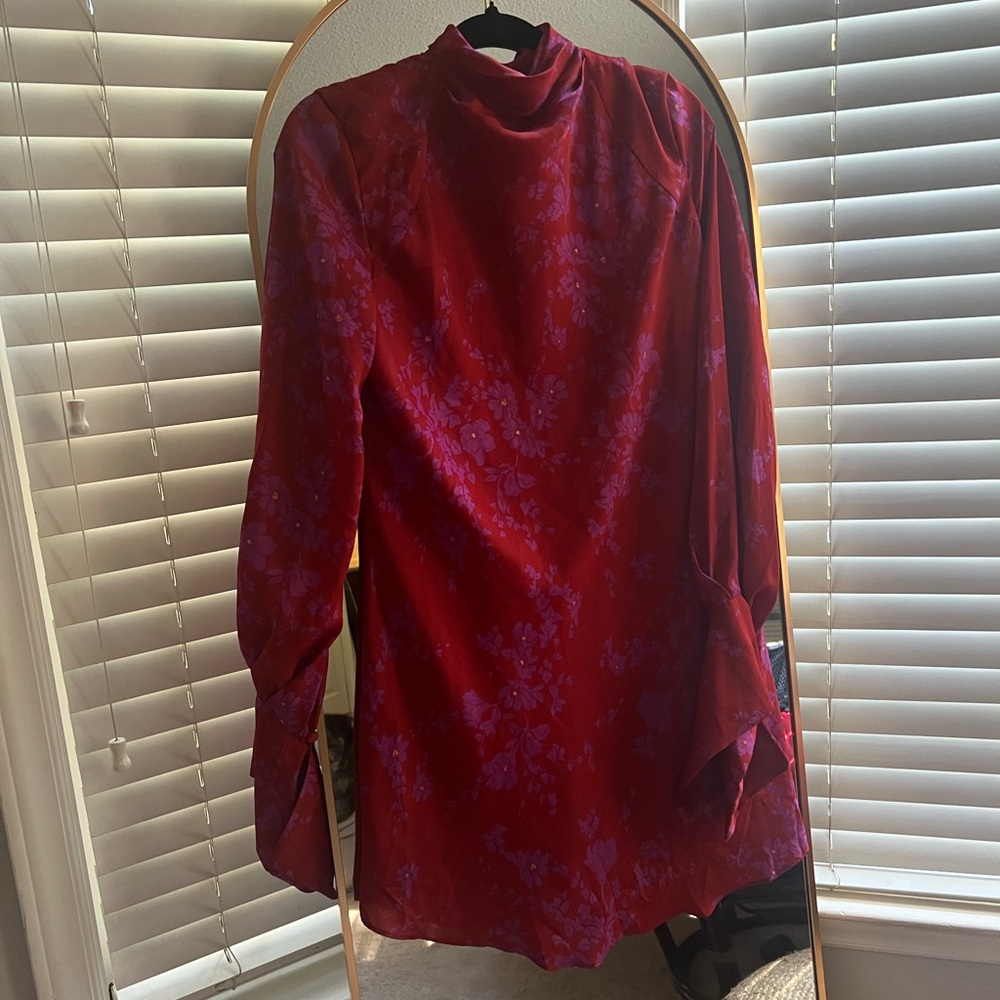 Free People Red and Purple Floral Long Sleeve Dress - Picture 5 of 9